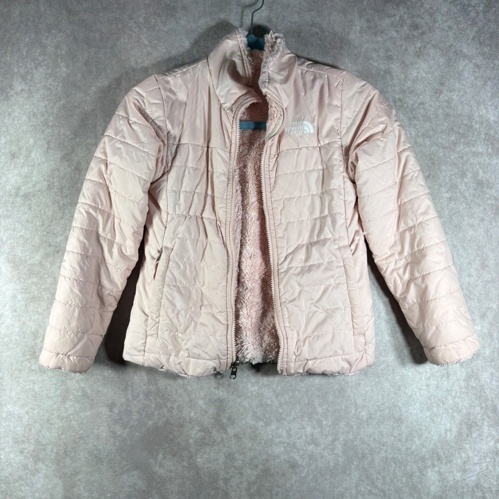 The North Face Jacket Girls L Pink Mossbud Swirl Reversible Quilted Fleece FLAW